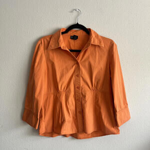 ✨SOLD✨ Rafaella Long Sleeve Button Up Blouse Medium Orange Cotton Casual Workcor